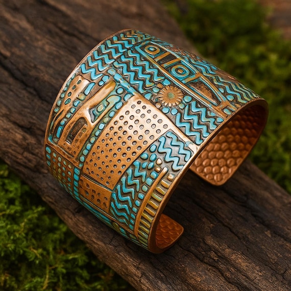Tribal art polymer clay cuff bracelet