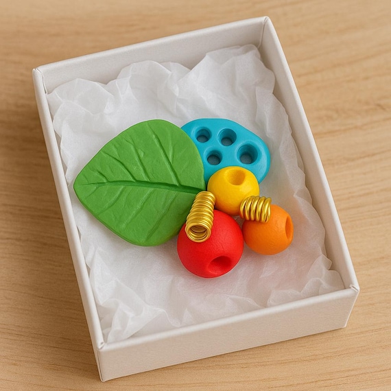 One-of-a-kind Handmade Polymer Clay Leaf & Bead Brooch – Colorful Nature-Inspired Jewelry, Gift-Ready in Box