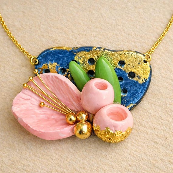 Handmade Polymer Clay Statement Necklace • Modern Abstract Art Jewelry