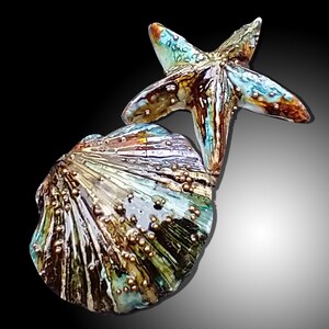 One-of-a-kind Summer of love polymer clay shell and starfish earrings