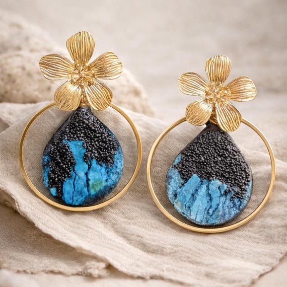 One-of-a-Kind Blue & Black Teardrop Statement Artisan Handmade