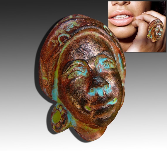 African woman polymer clay ring