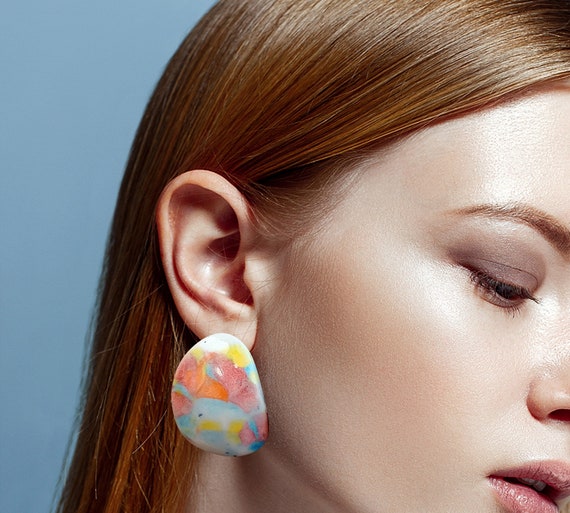 Ceramic convex-shaped earrings, one-of-a-kind
