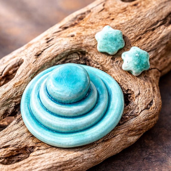 One-of-a-kind ceramic set of earrings and a ring