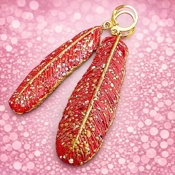 One-of-a-kind Summer of love polymer clay feathers earrings