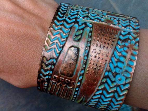Tribal art polymer clay cuff bracelet