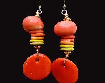 One-of-a-kind Boho ceramic  earrings