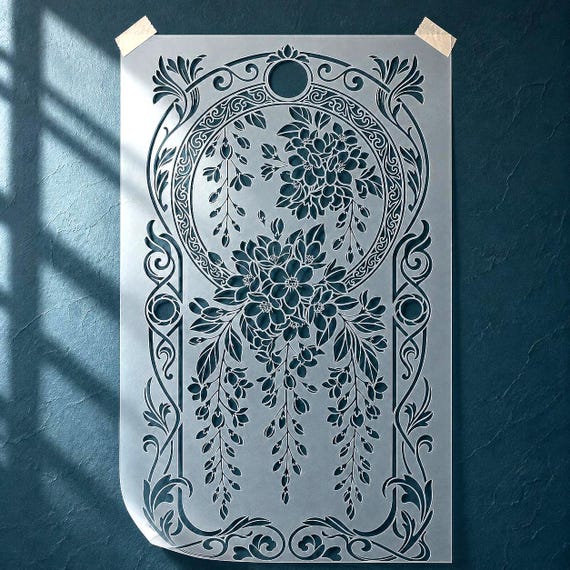 Art Nouveau Floral Stencil, Reusable Mylar Wall & Furniture Stencil, Ornate Botanical Painting Template, Vintage DIY Decor
