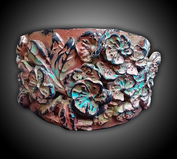 Weathered blooms one-of-a-kind polymer clay cuff