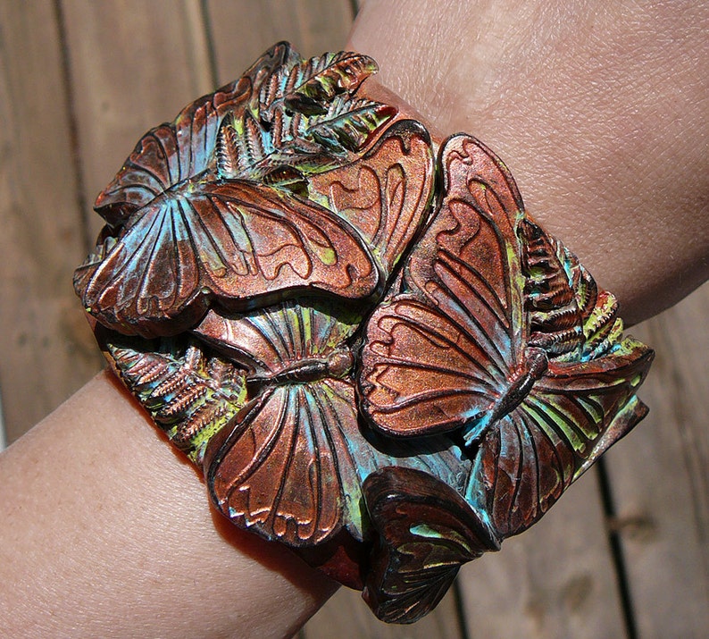 Adi/'s butterflies polymer clay cuff bracelet
