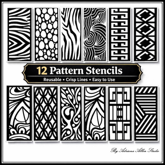 12‑Piece Pattern Stencil Set – Geometric and Organic Designs for Crafts, Walls, Furniture & DIY Projects