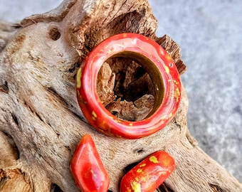 One-of-a-kind ceramic set of earrings and a ring