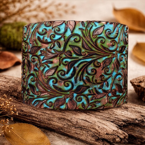 One-of-a-Kind Handcrafted Polymer Clay Botanical Cuff