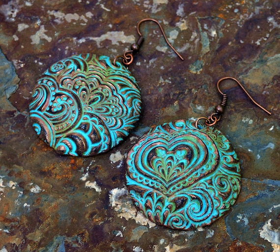 Hearts doodle polymer clay earrings