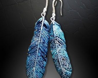 One-of-a-kind Summer of love polymer clay feathers earrings