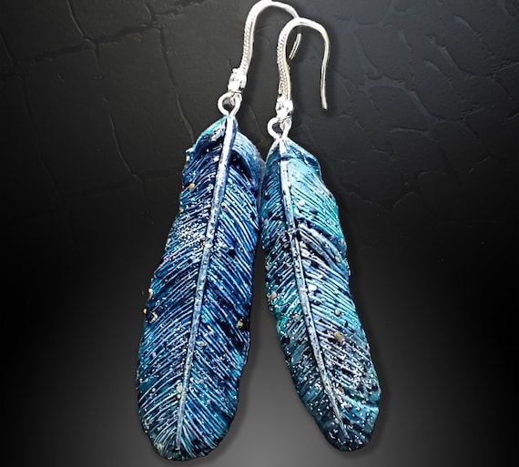 One-of-a-kind Summer of love polymer clay feathers earrings