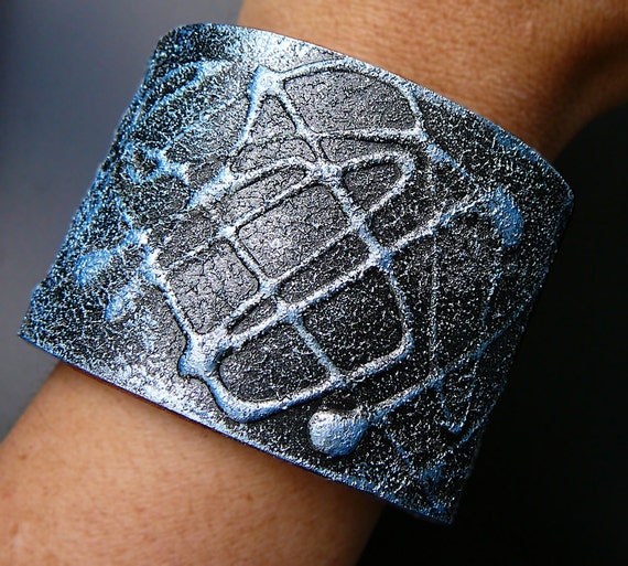 Black chrome and ice blue polymer clay cuff bracelet