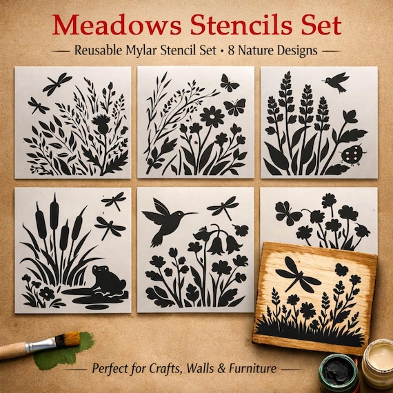 Nature Stencils Set • Reusable Mylar Craft Stencils (8 Designs)