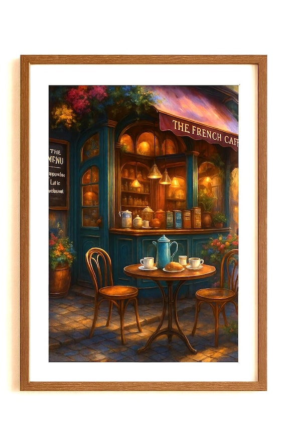 French Café Art Print | Paris Street Scene | Original Artwork with Pre-Cut Mat | Letter & Medium Poster Sizes