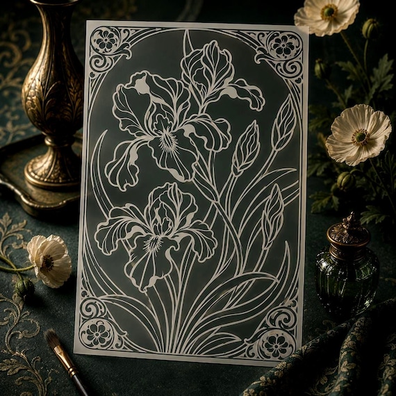 Art Nouveau Orchids Stencil | Reusable Floral Mylar | Vintage Botanical Furniture Decor