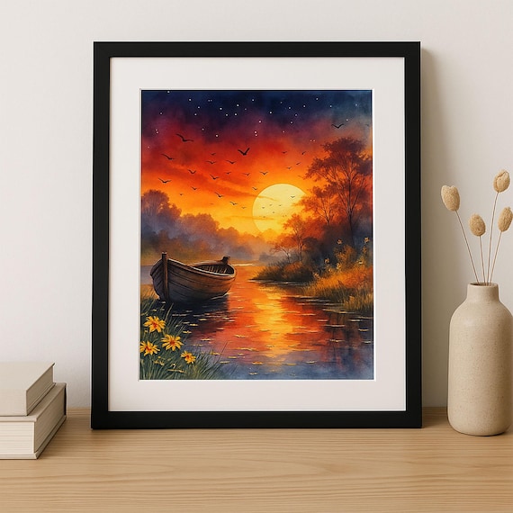 Lake Life - Watercolor Landscape Canvas Print, Coaster Set, Car Coasters, Tumbler, or Shirt – Nature Wall Art Gift