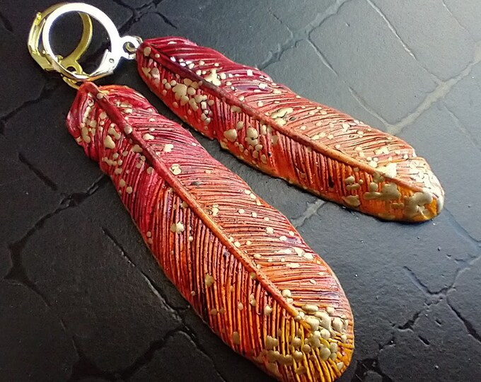 One-of-a-kind Summer of love polymer clay feathers earrings