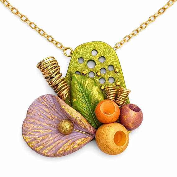 Whimsical Polymer Clay Necklace– One-of-a-Kind Artisan Jewelry