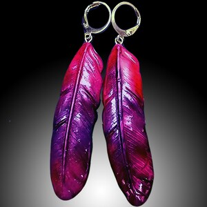 One-of-a-kind Summer of love polymer clay feathers earrings