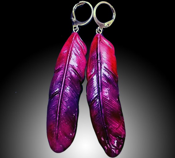 One-of-a-kind Summer of love polymer clay feathers earrings