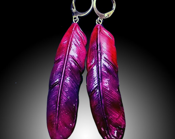 One-of-a-kind Summer of love polymer clay feathers earrings