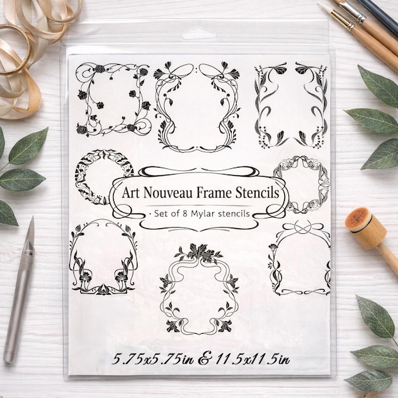 Art Nouveau Frame Stencils • Set of 8 Mylar Designs (11.5" x 11.5")
