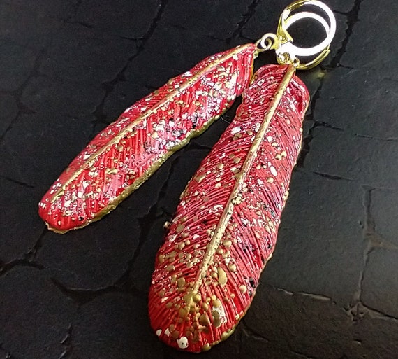 One-of-a-kind Summer of love polymer clay feathers earrings