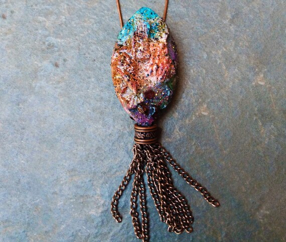 One-of-a-kind organic distressed polymer pendant