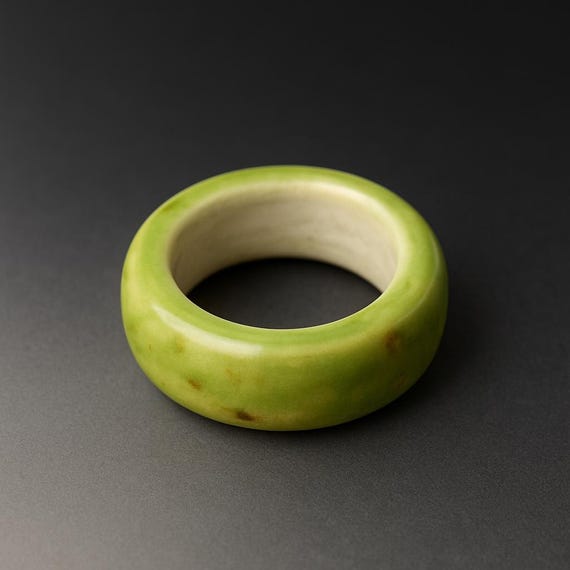 Handmade Green Ceramic Ring – Earthy Artisan Statement Band, Size US\9, Unisex Boho Jewelry