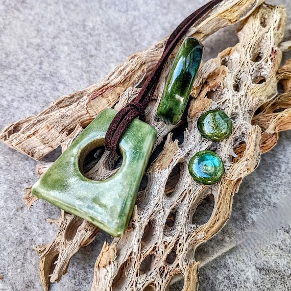 One-of-a-kind ceramic set of earrings and a ring