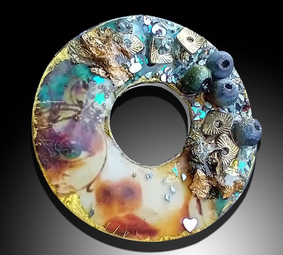 Polymer clay and mixed media pendant