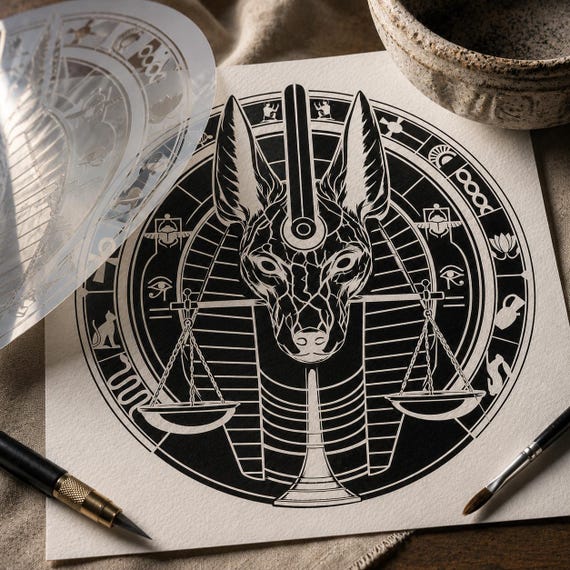 Anubis Egyptian Symbol Stencil – Reusable Mylar Stencil for Painting, Pottery, Journals & Mixed Media