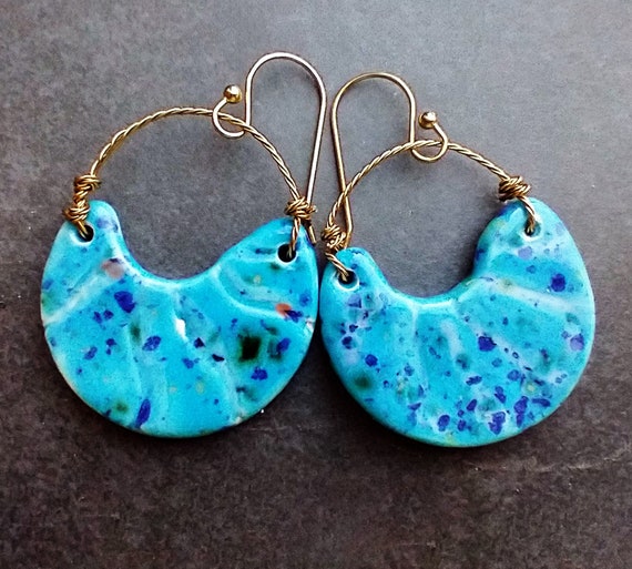 One-of-a-kind ceramic moon earrings