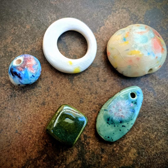 OOAK Handmade Ceramic Beads and Domes Set – Artisan Glazed Pieces for Jewelry & Mixed Media