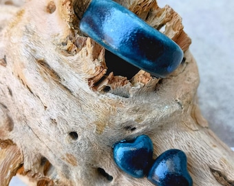 One-of-a-kind ceramic set of earrings and a ring