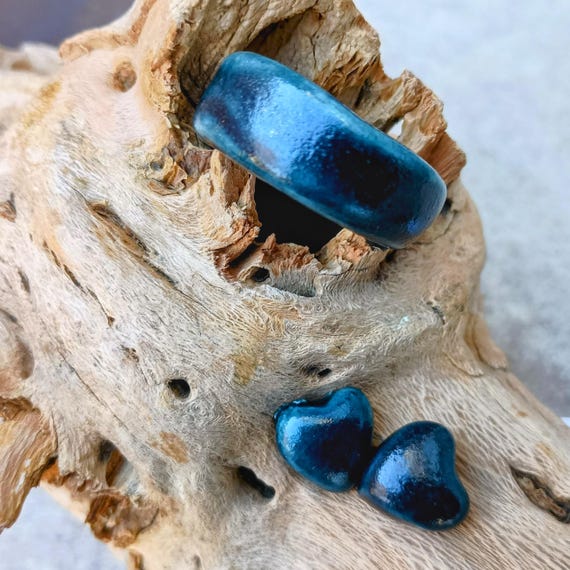 One-of-a-kind ceramic set of earrings and a ring