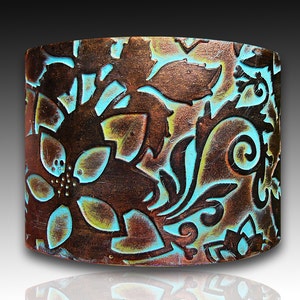 Handmade copper and bronze with patina polymer clay cuff bracelet