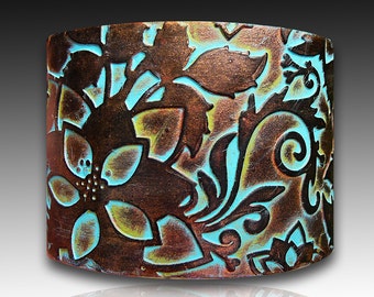 Handmade copper and bronze with patina polymer clay cuff bracelet