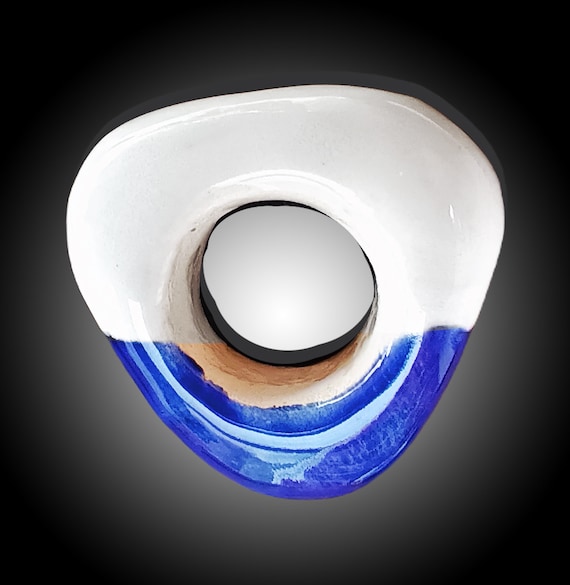 One-of-a-kind blue and white ceramic ring