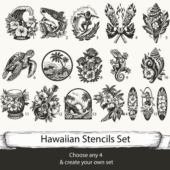 Build Your Own Hawaiian Stencil Set • Choose Any 4 Designs
