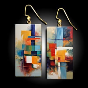 Abstract art image transfer polymer clay earrings