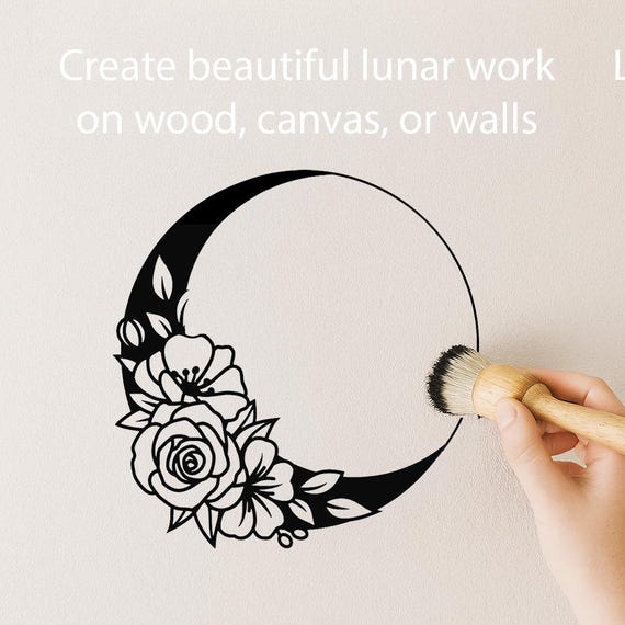 Floral Moon Phases Stencil Set – 4 Reusable Mylar 7.5 mil Stencils | Original Moon & Flower Designs