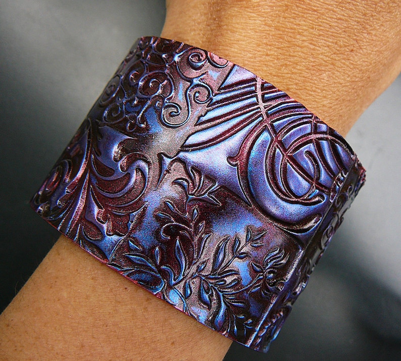 Oxidized copper polymer clay cuff bracelet image 1