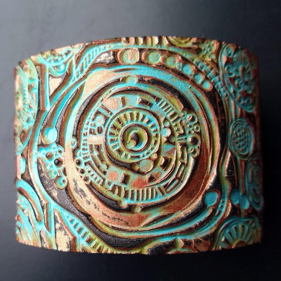 Whimsical art polymer clay cuff bracelet