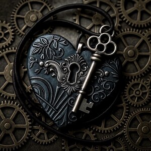 The key to my heart pendant in oxidized silver image 2